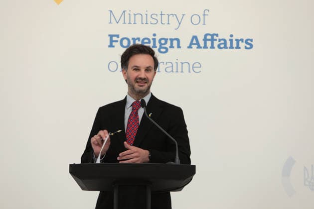 Spokesperson of the Ukrainian Ministry of Foreign Affairs Heorhii Tykhyi holds a briefing on Ukrainian-Polish relations and diplomatic solutions concerning defence and logistics, Kyiv, Ukraine, June 10, 2026. The official said that Ukraine was negotiating the transfer of a number of interceptor missiles that were nearing the end of their service life. (Photo by Hennadii Minchenko Ukrinform) Briefing of Ukrainian Foreign Ministry’s spokesperson in Kyiv  Copyright: xHennadiixMinchenkox
