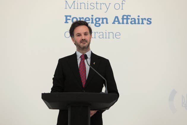 Spokesperson of the Ukrainian Ministry of Foreign Affairs Heorhii Tykhyi holds a briefing on Ukrainian-Polish relations and diplomatic solutions concerning defence and logistics, Kyiv, Ukraine, June 10, 2026. The official said that Ukraine was negotiating the transfer of a number of interceptor missiles that were nearing the end of their service life. (Photo by Hennadii Minchenko Ukrinform) Briefing of Ukrainian Foreign Ministry’s spokesperson in Kyiv  Copyright: xHennadiixMinchenkox
