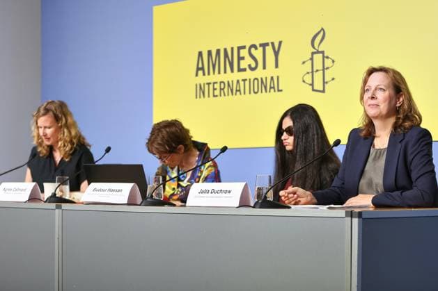 Berlin, Deutschland, 10.06.2026: Bundespressekonferenz: Pressekonferenz: Amnesty International Ethnische Säuberungen im Westjordanland: L-R Julia Jorch, Agnès Callamard, Budour Hassan, Julia Duchrow *** Berlin, Germany, 10 06 2026 Federal Press Conference Press Conference Amnesty International Ethnic cleansing in the West Bank L R Julia Jorch, Agnès Callamard, Budour Hassan, Julia Duchrow Copyright: xdtsxNachrichtenagenturx dts_122277