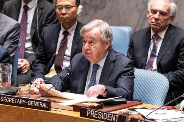June 10, 2026, New York, New York, USA: Secretary-General Antonio Guterres speaks during Security Council meeting on Advancing political solutions in the Middle East: mediation and dialogue for a lasting peace as Colombia is the President of Security Council for the month of June at UN Headquarters in New York, NY on June 10, 2026. New York USA - ZUMAr339 20260610_znp_r339_009 Copyright: xLevxRadinx