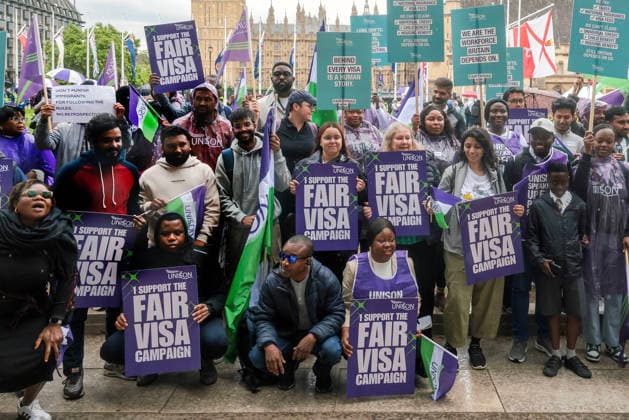 . 10 06 2026. London, United Kingdom. UNISON Visa Protest. UNISON marches on Westminster over broken promise to care workers. The day of action marks a significant escalation in the union™s Fair Visa Campaign, by taking it directly to Downing Street and the Home Office for the first time.  xMartynxWheatleyx xi-Imagesx IIM-26823-0002