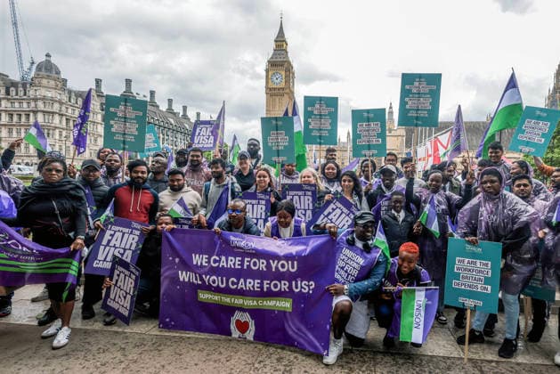 . 10 06 2026. London, United Kingdom. UNISON Visa Protest. UNISON marches on Westminster over broken promise to care workers. The day of action marks a significant escalation in the union™s Fair Visa Campaign, by taking it directly to Downing Street and the Home Office for the first time.  xMartynxWheatleyx xi-Imagesx IIM-26823-0006