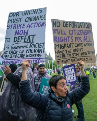 . 10 06 2026. London, United Kingdom. UNISON Visa Protest. UNISON marches on Westminster over broken promise to care workers. The day of action marks a significant escalation in the union™s Fair Visa Campaign, by taking it directly to Downing Street and the Home Office for the first time.  xMartynxWheatleyx xi-Imagesx IIM-26823-0007
