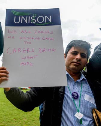 . 10 06 2026. London, United Kingdom. UNISON Visa Protest. UNISON marches on Westminster over broken promise to care workers. The day of action marks a significant escalation in the union™s Fair Visa Campaign, by taking it directly to Downing Street and the Home Office for the first time.  xMartynxWheatleyx xi-Imagesx IIM-26823-0008