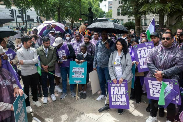 . 10 06 2026. London, United Kingdom. UNISON Visa Protest. UNISON marches on Westminster over broken promise to care workers. The day of action marks a significant escalation in the union™s Fair Visa Campaign, by taking it directly to Downing Street and the Home Office for the first time.  xMartynxWheatleyx xi-Imagesx IIM-26823-0012