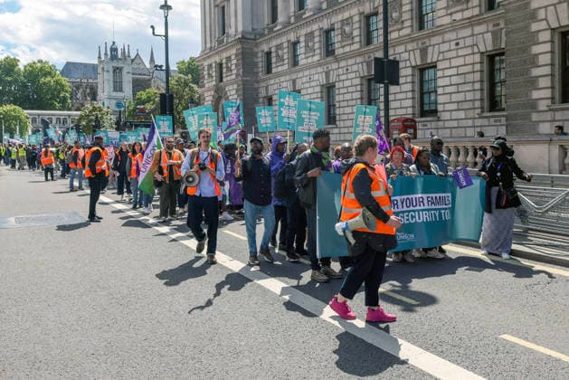 . 10 06 2026. London, United Kingdom. UNISON Visa Protest. UNISON marches on Westminster over broken promise to care workers. The day of action marks a significant escalation in the union™s Fair Visa Campaign, by taking it directly to Downing Street and the Home Office for the first time.  xMartynxWheatleyx xi-Imagesx IIM-26823-0022