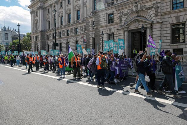 . 10 06 2026. London, United Kingdom. UNISON Visa Protest. UNISON marches on Westminster over broken promise to care workers. The day of action marks a significant escalation in the union™s Fair Visa Campaign, by taking it directly to Downing Street and the Home Office for the first time.  xMartynxWheatleyx xi-Imagesx IIM-26823-0023