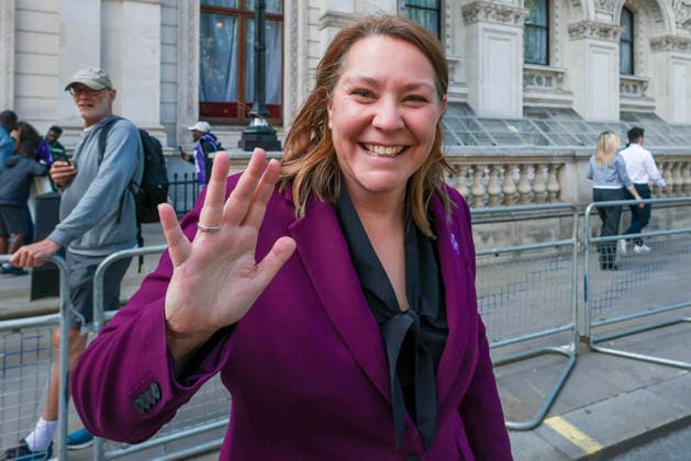 . 10 06 2026. London, United Kingdom. UNISON Visa Protest. Chair of the Labour Party and Minister Without Portfolio Anna Turley at UNISON march on Westminster over broken promise to care workers. The day of action marks a significant escalation in the union™s Fair Visa Campaign, by taking it directly to Downing Street and the Home Office for the first time.  xMartynxWheatleyx xi-Imagesx IIM-26823-0024
