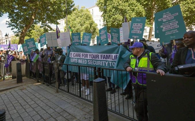. 10 06 2026. London, United Kingdom. UNISON Visa Protest. UNISON marches on Westminster over broken promise to care workers. The day of action marks a significant escalation in the union™s Fair Visa Campaign, by taking it directly to Downing Street and the Home Office for the first time.  xMartynxWheatleyx xi-Imagesx IIM-26823-0029
