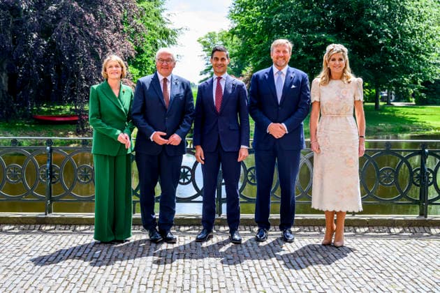 10-06-2026 Voorschoten Queen Maxima and King Willem-Alexander and Federal President of Germany Frank-Walter Steinmeier and Elke Budenbender and Rob Jetten pose before the government lunch at castle Duivenvoorde in Voorschoten on the 2nd day of the 3 day statevisit to the Netherlands. Â  Copyright: xPPEx