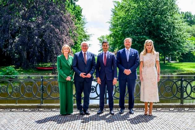 10-06-2026 Voorschoten Queen Maxima and King Willem-Alexander and Federal President of Germany Frank-Walter Steinmeier and Elke Budenbender and Rob Jetten pose before the government lunch at castle Duivenvoorde in Voorschoten on the 2nd day of the 3 day statevisit to the Netherlands. Â  Copyright: xPPEx