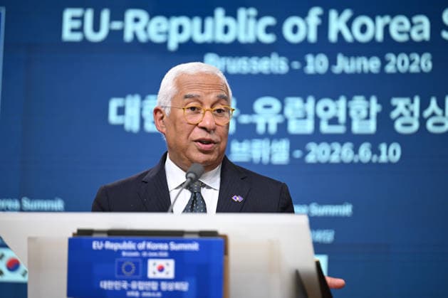 EU-South Korea Summit In Brussels BRUSSELS, BELGIUM - JUNE 10: EU Council President Antonio Costa, European Commission President Ursula von der Leyen (not seen) and South Korean President Lee Jae Myung (not seen) hold a joint press conference following the European Union (EU)-South Korea Summit in Brussels, Belgium on June 10, 2026. Dursun Aydemir Anadolu Brussels Belgium. Editorial use only. Please get in touch for any other usage.  Copyright: x2026xAnadoluxDursunxAydemirx