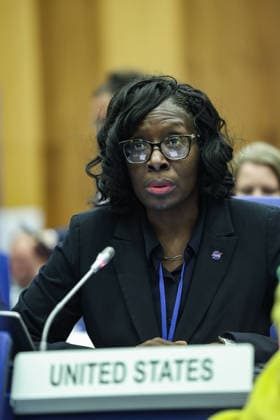 June 10, 2026, New York, New York, USA: LAKIESHA HAWKINS, Acting Deputy Associate Administrator for NASAÃ¢â‚¬â ¢s Exploration Systems Development Mission Directorate, speaks during the opening day of the 69th session of COPUOS. HAWKINS discussed NASAÃ¢â‚¬â ¢s Artemis campaign, including the planned Artemis III and Artemis IV missions, highlighting international cooperation, the role of UNOOSA and future human exploration of the Moon. New York USA  - ZUMAo116 20260610_znp_o116_004 Copyright: xBiancaxOterox