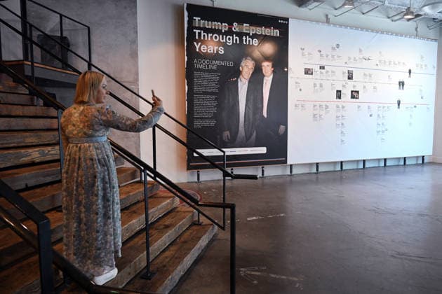 Trump Epstein Memorial Reading Room in Washington, DC Inside view of the Donald J. Trump and Jeffrey Epstein Memorial Reading Room, on June 10, 2026 in Washington, DC. The Reading Room is a temporary gallery where all of the Epstein-related documents released by the Department of Justice are in print. The room also contains a tribute to victims, artwork by survivor Maria Farmer, and a wall for visitors to leave their thoughts and reactions. Photo by Olivier Douliery ABACAPRESS.COM Washington DC United States  Copyright: xDoulieryxOlivier ABACAx