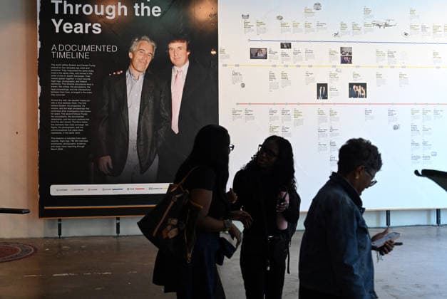 Trump Epstein Memorial Reading Room in Washington, DC Visitors tour the Donald J. Trump and Jeffrey Epstein Memorial Reading Room, on June 10, 2026 in Washington, DC. The Reading Room is a temporary gallery where all of the Epstein-related documents released by the Department of Justice are in print. The room also contains a tribute to victims, artwork by survivor Maria Farmer, and a wall for visitors to leave their thoughts and reactions. Photo by Olivier Douliery ABACAPRESS.COM Washington DC United States  Copyright: xDoulieryxOlivier ABACAx