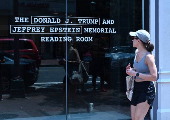 Trump Epstein Memorial Reading Room in Washington, DC Outside view of the Donald J. Trump and Jeffrey Epstein Memorial Reading Room, on June 10, 2026 in Washington, DC. The Reading Room is a temporary gallery where all of the Epstein-related documents released by the Department of Justice are in print. The room also contains a tribute to victims, artwork by survivor Maria Farmer, and a wall for visitors to leave their thoughts and reactions. Photo by Olivier Douliery ABACAPRESS.COM Washington DC United States  Copyright: xDoulieryxOlivier ABACAx