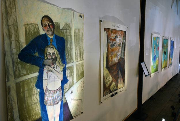 Trump Epstein Memorial Reading Room in Washington, DC Artworks by artist and Epstein survivor Maria Farmer are displayed at the Donald J. Trump and Jeffrey Epstein Memorial Reading Room, on June 10, 2026 in Washington, DC. The Reading Room is a temporary gallery where all of the Epstein-related documents released by the Department of Justice are in print. The room also contains a tribute to victims, artwork by survivor Maria Farmer, and a wall for visitors to leave their thoughts and reactions. Photo by Olivier Douliery ABACAPRESS.COM Washington DC United States  Copyright: xDoulieryxOlivier ABACAx