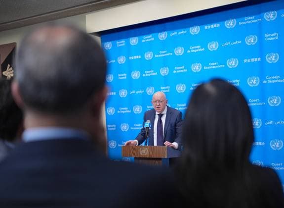 Ambassador Nebenzia addresses the press at the UN Security Council media stakeout NEW YORK, UNITED STATES - JUNE 10: Ambassador Vassily Nebenzia, Permanent Representative of the Russian Federation to the United Nations, holds a press briefing at the UN Security Council Media Stakeout at the UN Headquarters on June 10, 2026, in New York City, U.S. Selcuk Acar Anadolu New York United States. Editorial use only. Please get in touch for any other usage.  Copyright: x2026xAnadoluxSelcukxAcarx