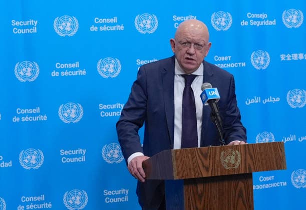 Ambassador Nebenzia addresses the press at the UN Security Council media stakeout NEW YORK, UNITED STATES - JUNE 10: Ambassador Vassily Nebenzia, Permanent Representative of the Russian Federation to the United Nations, holds a press briefing at the UN Security Council Media Stakeout at the UN Headquarters on June 10, 2026, in New York City, U.S. Selcuk Acar Anadolu New York United States. Editorial use only. Please get in touch for any other usage.  Copyright: x2026xAnadoluxSelcukxAcarx