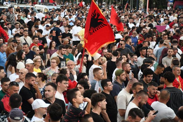 Protests against the Vlora tourism project continue in Albania TIRANA, ALBANIA - JUNE 10: People stage a protest against a planned tourism project in the Zvernec area of Avlonya (Vlora) as they gather at Skanderbeg Square in Tirana, Albania on June 10, 2026. Olsi Shehu Anadolu Tirana Albania. Editorial use only. Please get in touch for any other usage.  Copyright: x2026xAnadoluxOlsixShehux