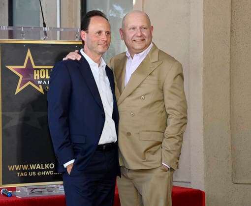 Chris Meledandri, CEO, Illumination (L) is joined by Mike Knobloch, President of Music and Publishing, NBCUniversal during an unveiling ceremony honoring Meledandri with the 2,848th star on the Hollywood Walk of Fame in Los Angeles on Wednesday, June 10, 2026.  LAP2026061022 JIMxRUYMEN