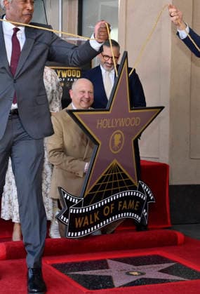 Chris Meledandri, CEO, Illumination (C) reacts as actor Steve Carell looks during an unveiling ceremony honoring him with the 2,848th star on the Hollywood Walk of Fame in Los Angeles on Wednesday, June 10, 2026.  LAP2026061001 JIMxRUYMEN
