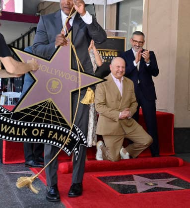 Chris Meledandri, CEO, Illumination (C) reacts as actor Steve Carell looks during an unveiling ceremony honoring him with the 2,848th star on the Hollywood Walk of Fame in Los Angeles on Wednesday, June 10, 2026.  LAP2026061002 JIMxRUYMEN