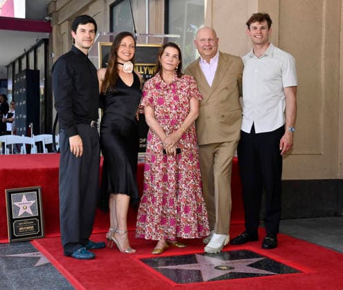 Nick Meledandri, Victoria Meledandri, Leslie Benziger, Chris Meledandri, CEO, Illumination and James Meledandri attend an unveiling ceremony honoring Chris Meledandri with the 2,848th star on the Hollywood Walk of Fame in Los Angeles on Wednesday, June 10, 2026.  LAP2026061017 JIMxRUYMEN