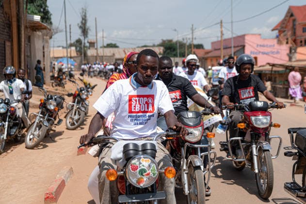 Demokratik Kongo Cumhuriyeti nde, Ebola salginina karsi farkindalik konvoyu BUNIA, DEMOCRATIC REPUBLIC OF THE CONGO - JUNE 10: Motorcycle riders take part in an awareness convoy organized by the World Health Organization (WHO) to educate the public about the Ebola virus in Bunia, Ituri province, Democratic Republic of the Congo, on June 10, 2026. Wearing t-shirts that read Stop Ebola in English and carrying banners with preventive health measures, the Congolese riders paraded through the city streets to raise community awareness amidst a recent outbreak of the Ebola strain. Stringer Anadolu Bunia Democratic Republic of the Congo. Editorial use only. Please get in touch for any other usage.  Copyright: x2026xAnadoluxStringerx