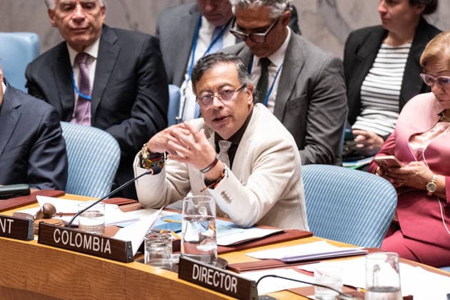 UNSC meeting on Advancing political solutions in the Middle East mediation and dialogue Gustavo Petro Urrego, President of the Republic of Colombia presides over Security Council meeting on Advancing political solutions in the Middle East: mediation and dialogue for a lasting peace as Colombia is the President of Security Council for the month of June at UN Headquarters in New York, NY on June 10, 2026. New York New York United States Copyright: LevxRadin