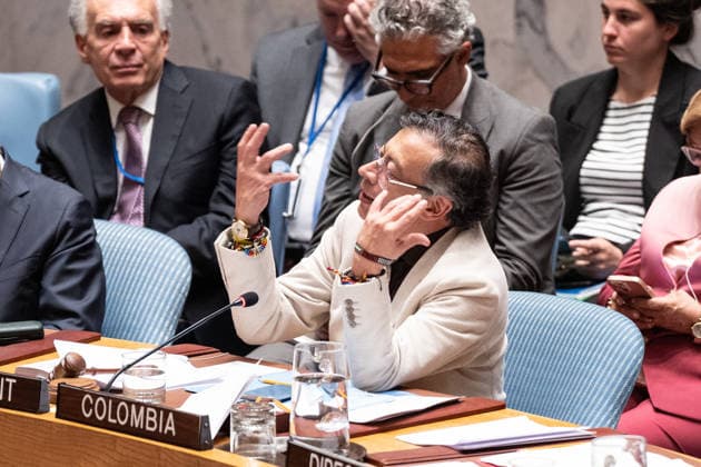 UNSC meeting on Advancing political solutions in the Middle East mediation and dialogue Gustavo Petro Urrego, President of the Republic of Colombia presides over Security Council meeting on Advancing political solutions in the Middle East: mediation and dialogue for a lasting peace as Colombia is the President of Security Council for the month of June at UN Headquarters in New York, NY on June 10, 2026. New York New York United States Copyright: LevxRadin