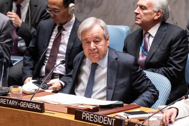 UNSC meeting on Advancing political solutions in the Middle East mediation and dialogue Secretary-General Antonio Guterres attends Security Council meeting on Advancing political solutions in the Middle East: mediation and dialogue for a lasting peace as Colombia is the President of Security Council for the month of June at UN Headquarters in New York, NY on June 10, 2026. New York New York United States Copyright: LevxRadin