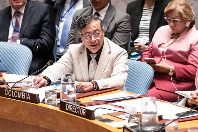UNSC meeting on Advancing political solutions in the Middle East mediation and dialogue Gustavo Petro Urrego, President of the Republic of Colombia presides over Security Council meeting on Advancing political solutions in the Middle East: mediation and dialogue for a lasting peace as Colombia is the President of Security Council for the month of June at UN Headquarters in New York, NY on June 10, 2026. New York New York United States Copyright: LevxRadin