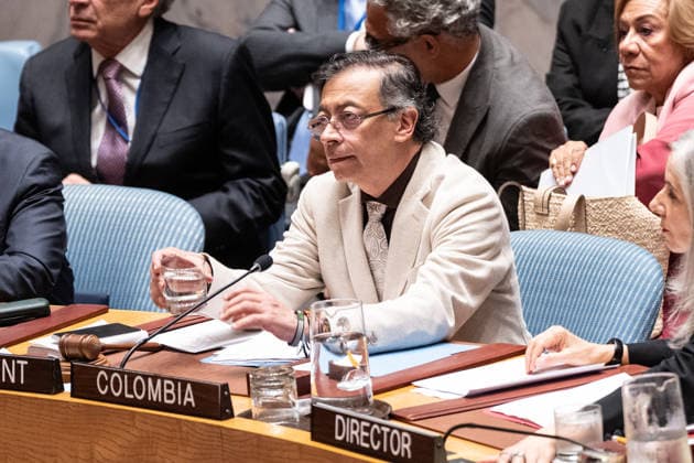 UNSC meeting on Advancing political solutions in the Middle East mediation and dialogue Gustavo Petro Urrego, President of the Republic of Colombia presides over Security Council meeting on Advancing political solutions in the Middle East: mediation and dialogue for a lasting peace as Colombia is the President of Security Council for the month of June at UN Headquarters in New York, NY on June 10, 2026. New York New York United States Copyright: LevxRadin
