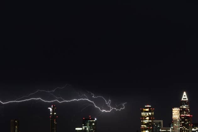 June 10, 2026, Frankfurt, Hesse, Germany: Lightning flashes over the financial district skyline during a thunderstorm in Frankfurt am Main, Germany. Frankfurt Germany - ZUMAb332 20260610_zip_b332_016 Copyright: xMatiasxBasualdox
