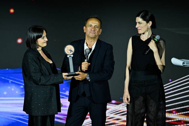 IPA85561787 - Taormina, 72nd Taormina Film Fest 2026 Night 1, Awards Ceremony Pictured: Uccio De Santis, Anna Valle  Copyright: xMaurizioxD avanzox xDxAvanzo Mangiarottix 85561787