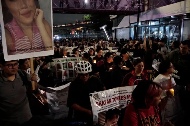 June 10, 2026, Mexico City, Cdmx, Mexico: Hours before the opening of the 2026 FIFA World Cup at Mexico City Stadium, hundreds of mothers, search collectives, and relatives of disappeared persons marched to try to reach the stadium. This proved impossible, as the government of Clara Brugada has spent several days erecting metal barriers and deploying hundreds of police officers a mile away from the stadium. Families of victims of enforced disappearance chanted slogans demanding that Mayor Claudia Sheinbaum acknowledge that there is a budget to host a large-scale sporting event, but no resources to search for the more than 133,000 disappeared persons. They argued that these families are doing the work of the Attorney General s Offices becaus - ZUMAp204 20260610_zip_p204_084 Copyright: xJosuexPerezx
