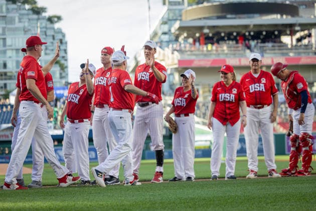 Congressional Baseball Game in Washington, DC WASHINGTON, DC, UNITED STATES - JUNE 10: House Minority Leader Steve Scalise (R-LA) high-fives other Republican players as he walks onto the field during the Congressional Baseball Game at Nationals Park in Washington, DC, United States, on June 10, 2026. Nathan Posner Anadolu Washington, DC United States. Editorial use only. Please get in touch for any other usage.  Copyright: x2026xAnadoluxNathanxPosnerx