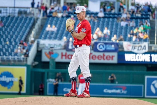 Congressional Baseball Game in Washington, DC WASHINGTON, DC - JUNE 10: Congressman Greg Steube (R-FL) pitches during the Congressional Baseball Game at Nationals Park in Washington, DC, United States, on June 10, 2026. Nathan Posner Anadolu Washington, DC United States. Editorial use only. Please get in touch for any other usage.  Copyright: x2026xAnadoluxNathanxPosnerx