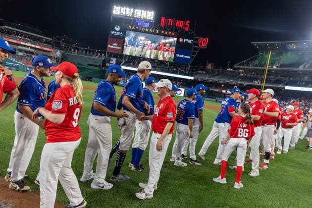 Congressional Baseball Game in Washington, DC WASHINGTON, DC, UNITED STATES - JUNE 10: Congressional Republicans and Democrats shake hands following the Congressional Baseball Game at Nationals Park in Washington, DC, United States, on June 10, 2026. Nathan Posner Anadolu Washington, DC United States. Editorial use only. Please get in touch for any other usage.  Copyright: x2026xAnadoluxNathanxPosnerx