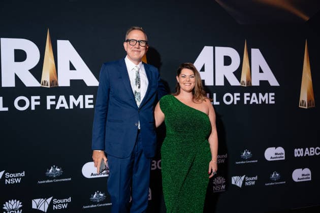 ARIA AWARDS HALL OF FAME, Senator Sarah Hanson-Young and Ben Oquist during a 2026 ARIA awards Hall of fame event at Carriageworks, in Sydney, Thursday, June 11, 2026. ( NO ARCHIVING  Copyright: xSARAHxWILSONx 20260611174547395858