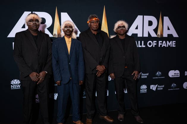 ARIA AWARDS HALL OF FAME, Theo Yunupingu, Nebbie Burarrwanga, Don Wininba and David Yunupingu during a 2026 ARIA awards Hall of fame event at Carriageworks, in Sydney, Thursday, June 11, 2026. ( NO ARCHIVING  Copyright: xSARAHxWILSONx 20260611150807198524
