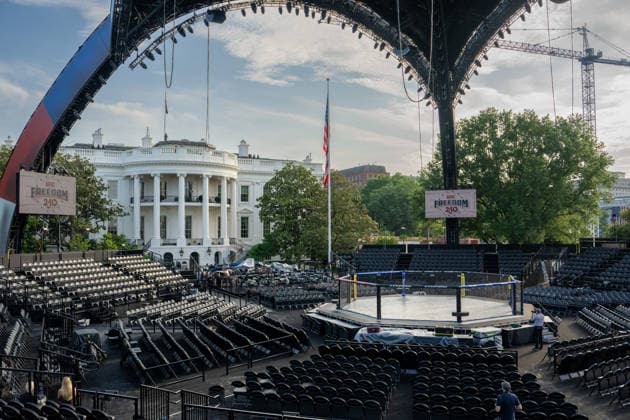 June 11, 2026, Washington, Dc, United States: Scenes from the Ulitmate Fighting Championship (UFC) arena on the South Lawn of the White House on June 11, 2026. The UFC will host the Freedom 250 fights on President TrumpÃ¢â‚¬â ¢s birthday on June 14, 2026. Washington United States - ZUMAl312 20260611_znp_l312_007 Copyright: xAndrewxLeydenx