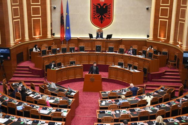 Albanian lawmakers discuss disputed tourism project in Vlora TIRANA, ALBANIA - JUNE 11: Albanian lawmakers attend a parliamentary session in Tirana, Albania, on June 11, 2026. The Albanian Parliament convened to discuss a controversial tourism project planned for the Zvernec area of the coastal city of Vlora. Environment Minister Sofjan Jaupaj answered questions submitted by opposition Democratic Party (PD) lawmakers regarding the project, which has sparked demonstrations across the country. Olsi Shehu Anadolu Tirana Albania. Editorial use only. Please get in touch for any other usage.  Copyright: x2026xAnadoluxOlsixShehux
