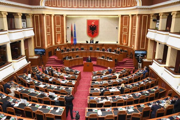 Albanian lawmakers discuss disputed tourism project in Vlora TIRANA, ALBANIA - JUNE 11: Albanian lawmakers attend a parliamentary session in Tirana, Albania, on June 11, 2026. The Albanian Parliament convened to discuss a controversial tourism project planned for the Zvernec area of the coastal city of Vlora. Environment Minister Sofjan Jaupaj answered questions submitted by opposition Democratic Party (PD) lawmakers regarding the project, which has sparked demonstrations across the country. Olsi Shehu Anadolu Tirana Albania. Editorial use only. Please get in touch for any other usage.  Copyright: x2026xAnadoluxOlsixShehux