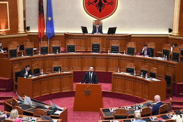 Albanian lawmakers discuss disputed tourism project in Vlora TIRANA, ALBANIA - JUNE 11: Albanian lawmakers attend a parliamentary session in Tirana, Albania, on June 11, 2026. The Albanian Parliament convened to discuss a controversial tourism project planned for the Zvernec area of the coastal city of Vlora. Environment Minister Sofjan Jaupaj answered questions submitted by opposition Democratic Party (PD) lawmakers regarding the project, which has sparked demonstrations across the country. Olsi Shehu Anadolu Tirana Albania. Editorial use only. Please get in touch for any other usage.  Copyright: x2026xAnadoluxOlsixShehux