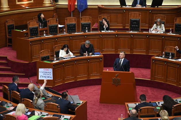 Albanian lawmakers discuss disputed tourism project in Vlora TIRANA, ALBANIA - JUNE 11: Albanian lawmakers attend a parliamentary session in Tirana, Albania, on June 11, 2026. The Albanian Parliament convened to discuss a controversial tourism project planned for the Zvernec area of the coastal city of Vlora. Environment Minister Sofjan Jaupaj answered questions submitted by opposition Democratic Party (PD) lawmakers regarding the project, which has sparked demonstrations across the country. Olsi Shehu Anadolu Tirana Albania. Editorial use only. Please get in touch for any other usage.  Copyright: x2026xAnadoluxOlsixShehux