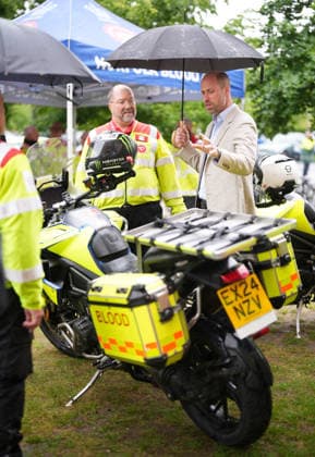 Royal visit to Norfolk The Prince of Wales unveils Norfolk Blood Bikes new rapid response vehicle at Norfolk and Norwich University Hospital, to highlight emergency response services. Norfolk Blood Bikes operates 365 days a year, transporting blood, plasma, platelets, samples, vaccines, and any other urgently required medical items to hospitals in Norfolk, as well as blood to the East Anglian Air Ambulance, helping to extend its lifesaving capability. Picture date: Thursday June 11, 2026., Credit:Aaron Chown PA ROTA - B68 Avalon UK, Norfolk  Copyright: xAaronxChownx xPAxROTAx-xB68x xAvalonx 1109486173