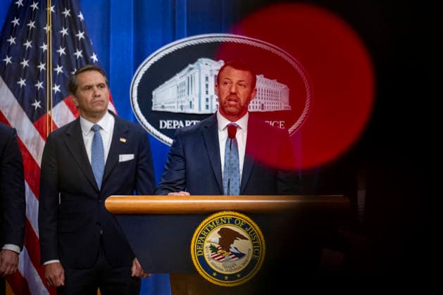 Secretary of the Department of Homeland Security Markwayne Mullin speaks during a press conference at the Department of Justice in Washington, DC on Thursday, June 11, 2026. The leaders announced the government s effort to locate and safeguard unaccompanied alien children (UAC), or children under age 18 who lack both lawful immigration status in the United States, and a parent or legal guardian in the United States.  WAP202606111153 DANIELxHEUER