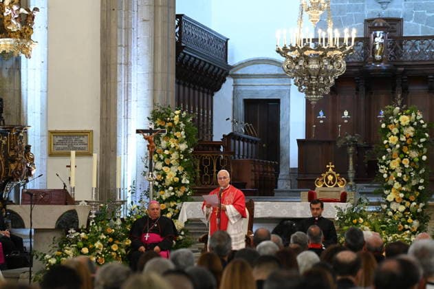 Meeting of Pope Leo XIV with the clergy and pastoral agents in Las Palmas de Gran Canaria Pope Leo XIV during the celebration of the diocesan meeting with the clergy, religious and pastoral agents, on June 11, 2026, in Las Palmas de Gran Canaria, Canary Islands Spain This ecclesial act, presided over by Pope Leo XIV in the historic Cathedral of Santa Ana, serves as a framework for the reading of a pontifical address of encouragement to the ecclesiastical community of the archipelago, reinforcing the social and welcoming work of the Church of the Canary Islands with the presence of representatives of all the parishes of the archipelago, will serve as a framework for the reading of a pontifical address of encouragement to the ecclesiastical  Copyright: xErosxSantanax xACFIx xEuropaxPrex 7589292